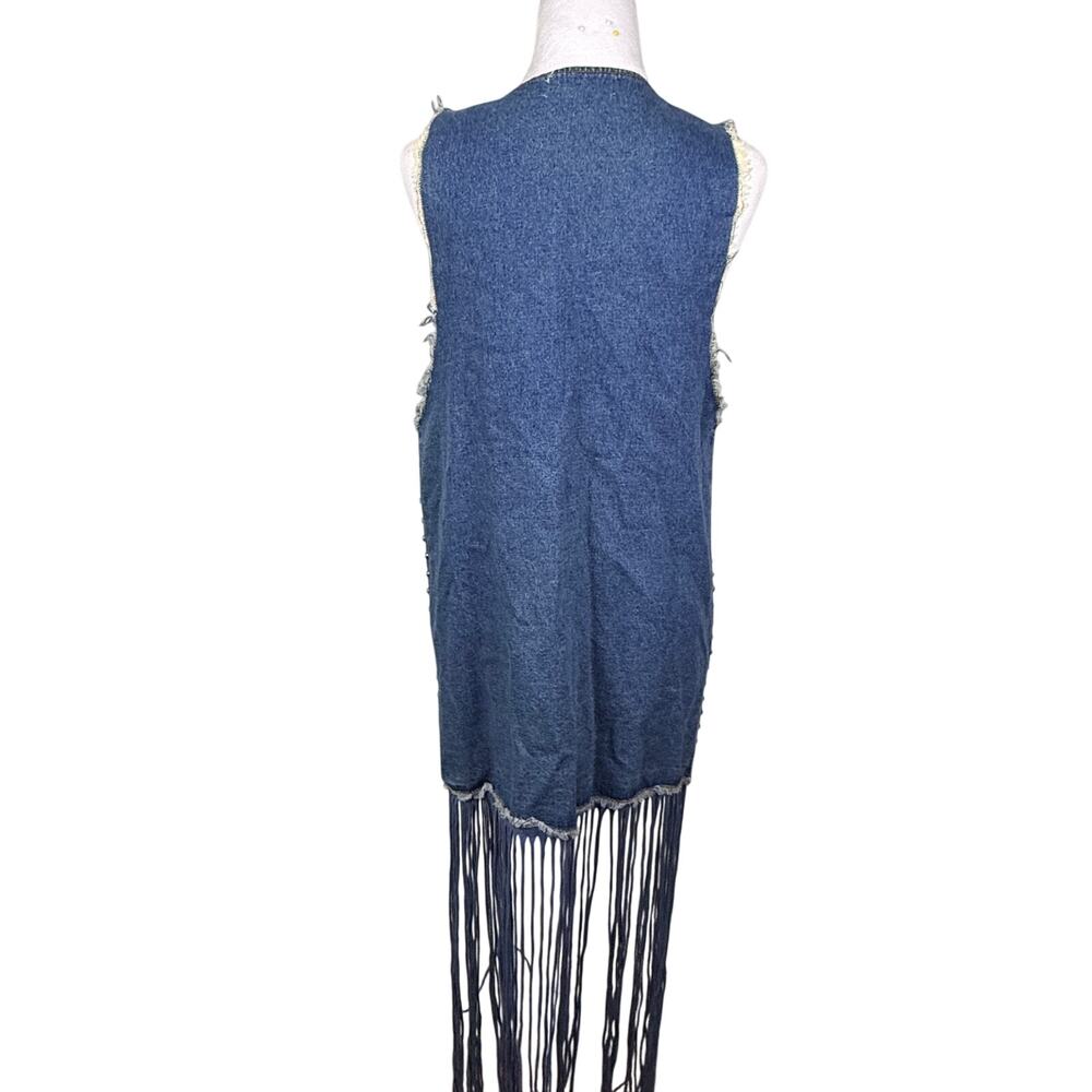 Crazy Train Denim Studded Fringe Vest Western Cowgirl Chic Rodeo Small - Picture 7 of 16